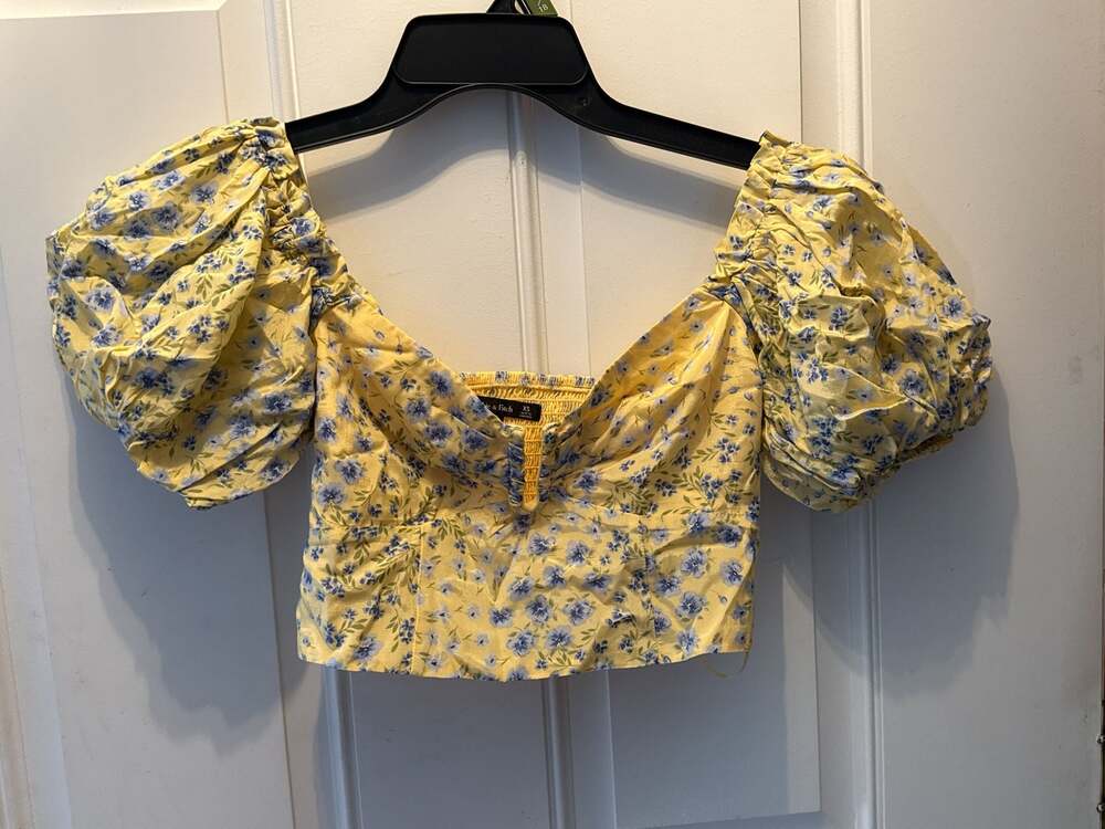Abercrombie & Fitch Yellow Floral Puff Sleeve Crop Top